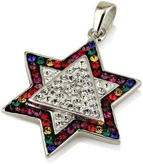 Star of David Pendant Multi Colors Gemstones   Sterling Silver Necklace #11