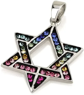 Star of David Pendant Multi Colors Gemstones   Sterling Silver Necklace #12