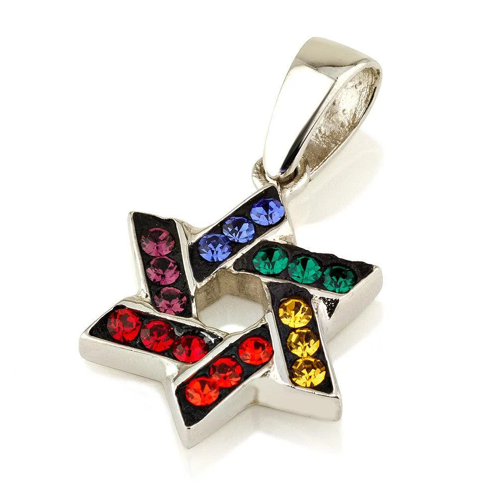 Star of David Pendant Multi Colors Gemstones   Sterling Silver Necklace #13