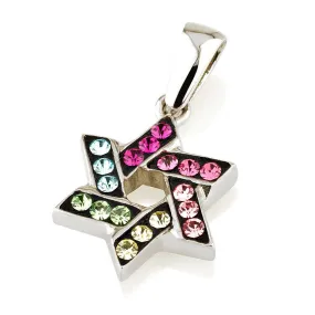 Star of David Pendant Multi Colors Gemstones   Sterling Silver Necklace #15