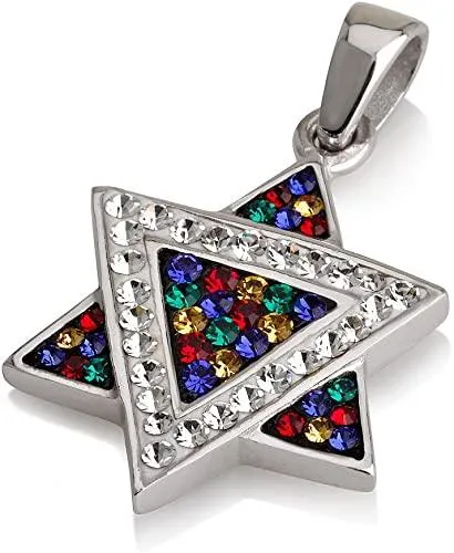 Star of David Pendant Multi Colors Gemstones   Sterling Silver Necklace #6