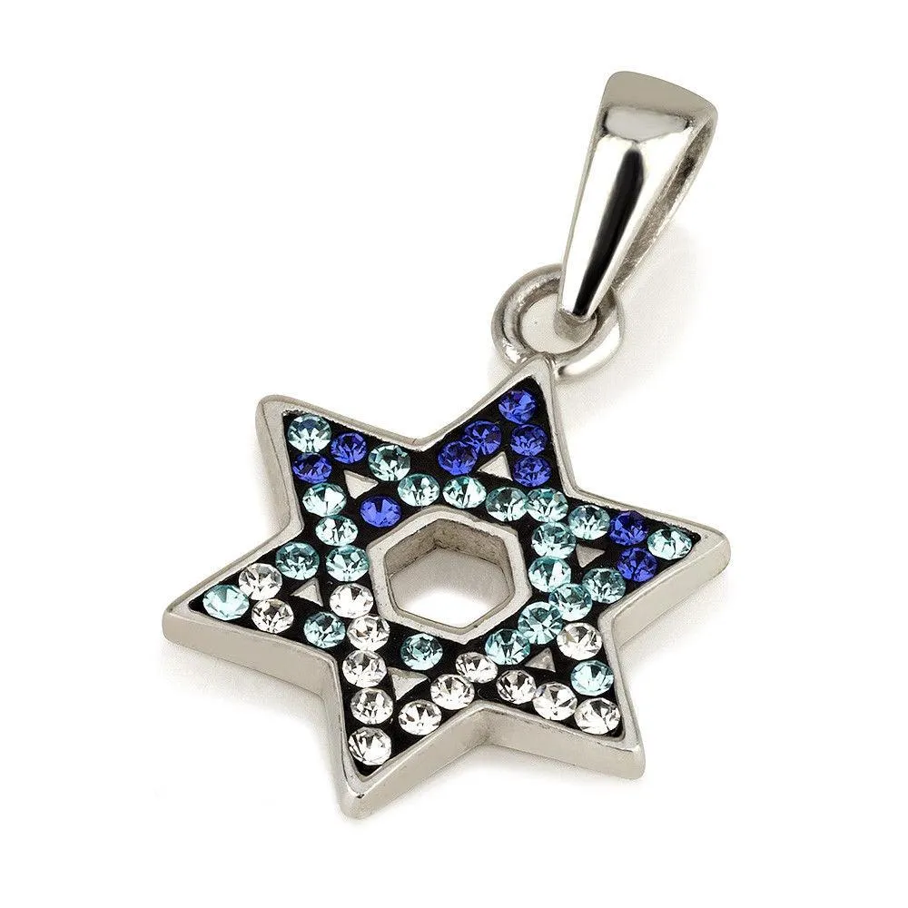 Star of David Pendant With Blue Gemstones   925 Sterling Silver Necklace