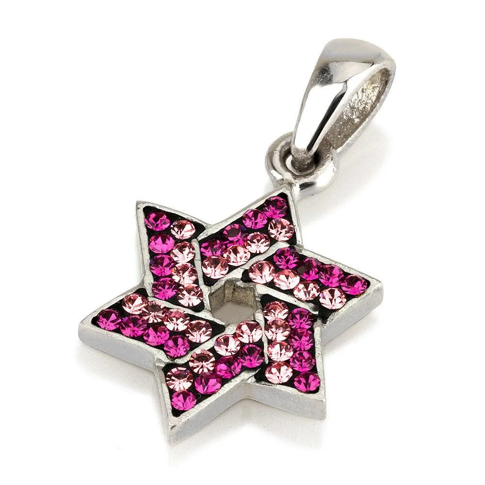 Star of David Pendant with Pink Gemstones  925 Sterling Silver Necklace #3