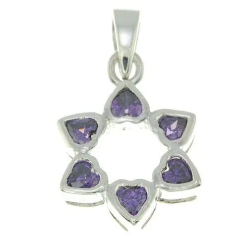 Star of David Pendant With Purple Gemstones   925 Sterling Silver Necklace