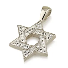 Star of David Pendant with White Gemstones   Sterling Silver Necklace #7