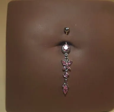 Steel Dangling Butterfly Gem Triangle Navel Belly Button Ring