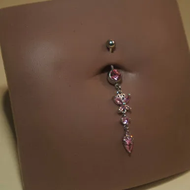 Steel Dangling Butterfly Gem Triangle Navel Belly Button Ring