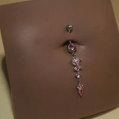 Steel Dangling Butterfly Gem Triangle Navel Belly Button Ring