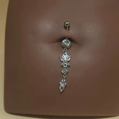 Steel Dangling Butterfly Gem Triangle Navel Belly Button Ring