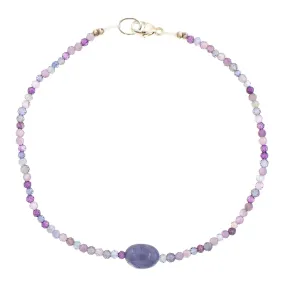 Sterling Silver Multi Gem and Tanzanite Beaded Bracelet