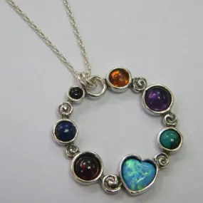 Sterling Silver necklace Blue Opal and Gemstones Pendant Hippie Jewelry