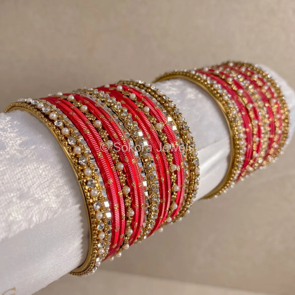 Strawberry Red Glitter Bangle set