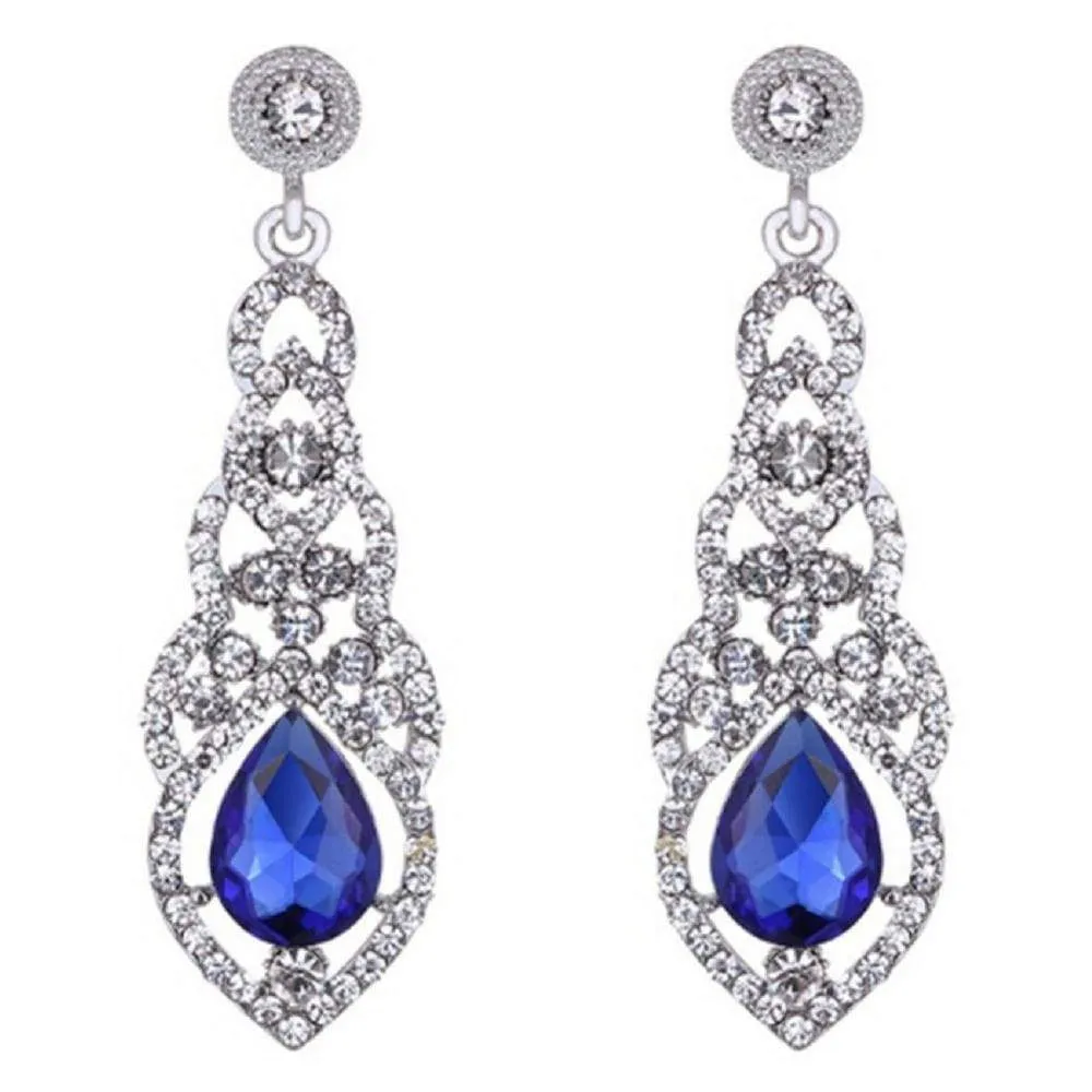 Teardrop Elegance Royal Blue Gem Statement Earrings