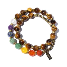 Third Chakra, Genuine Yellow Tiger's Eye and Chakra Gemstones 27 Bead Wrap Mala Bracelet