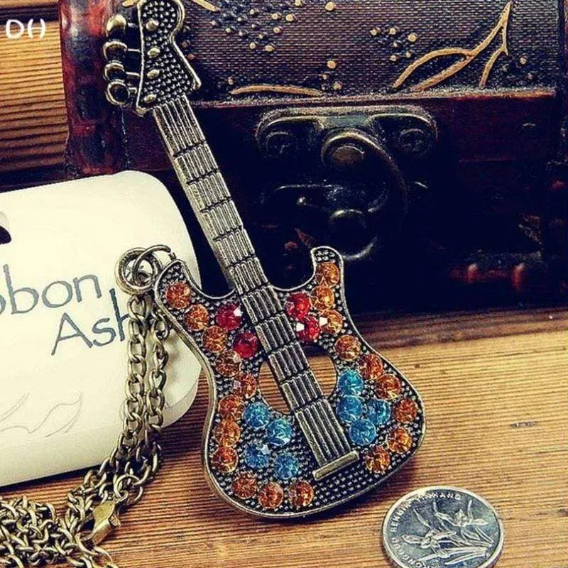 This Old Guitar Brass and Multi Gem Necklace