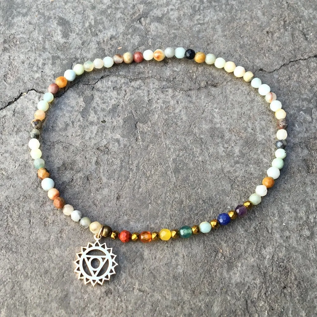 Throat Chakra Anklet, Chakra Gemstones and Amazonite Anklet