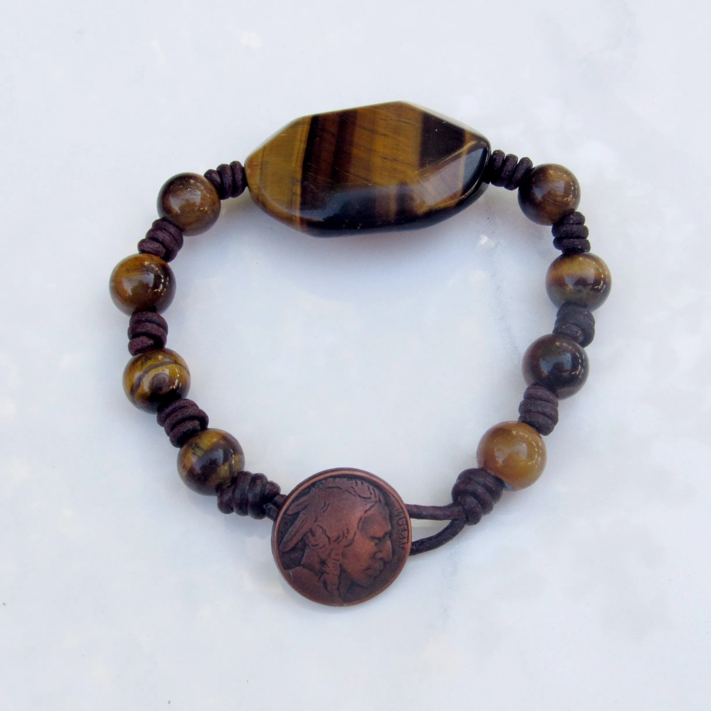 Tiger Eye gemstones and Leather Bracelet