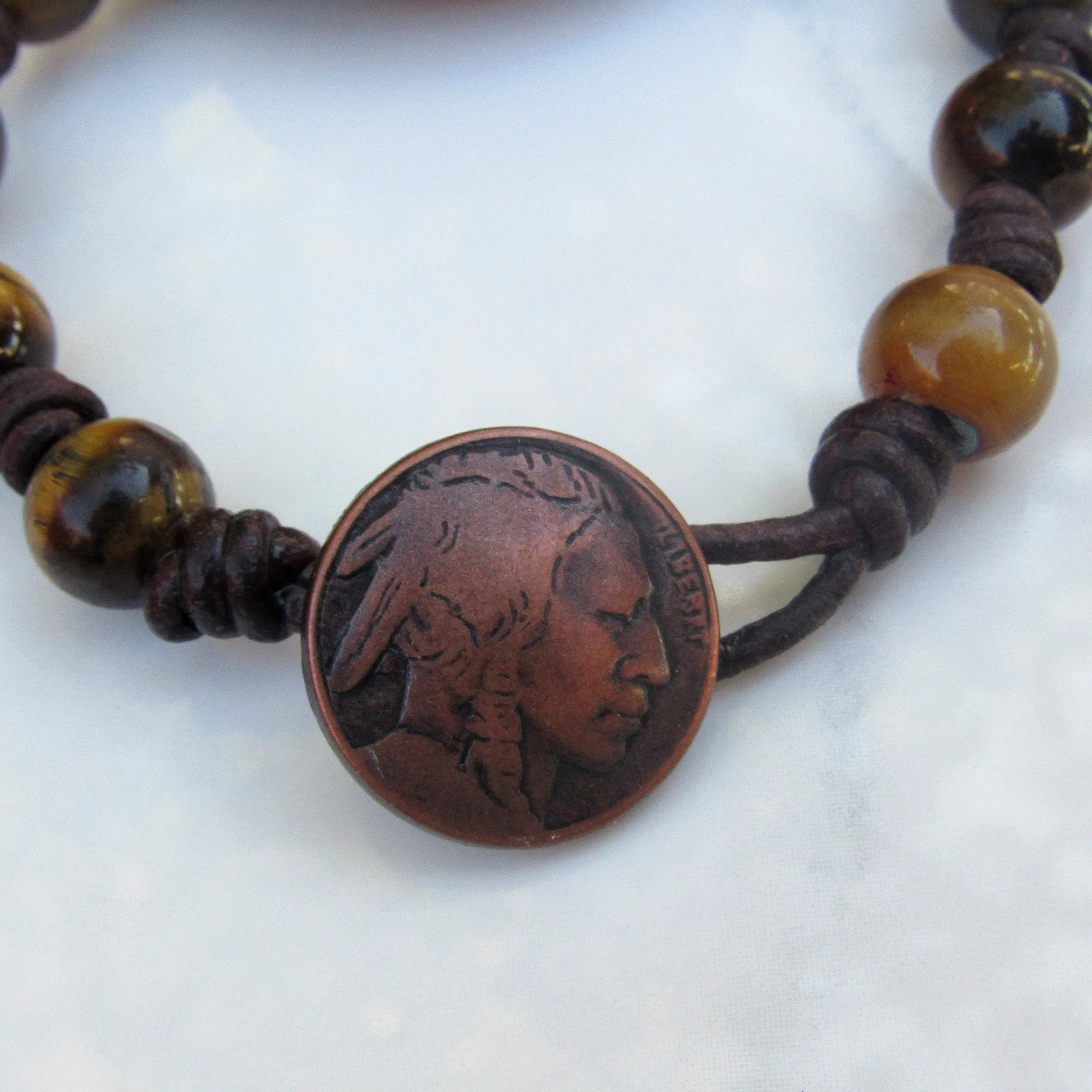 Tiger Eye gemstones and Leather Bracelet