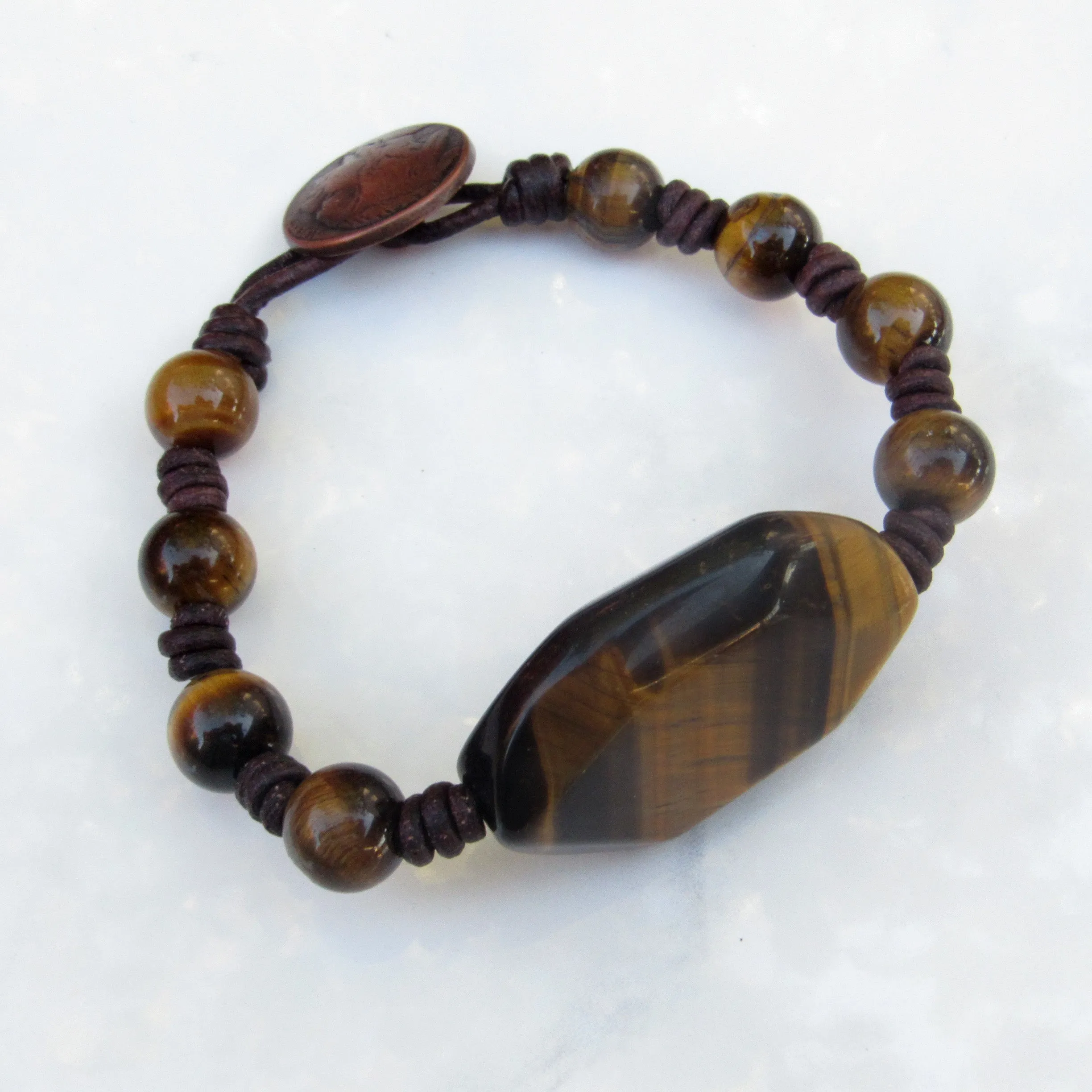 Tiger Eye gemstones and Leather Bracelet