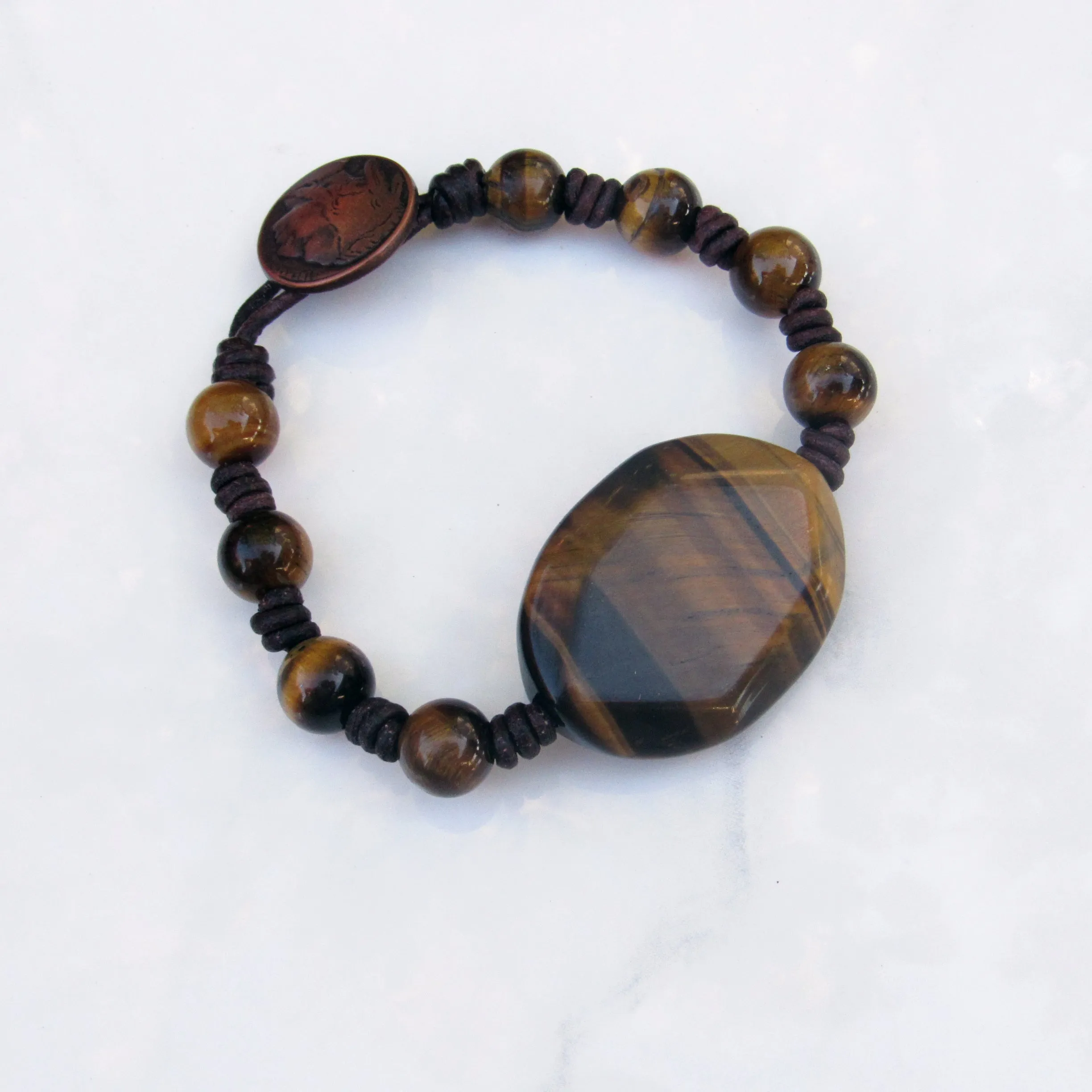 Tiger Eye gemstones and Leather Bracelet