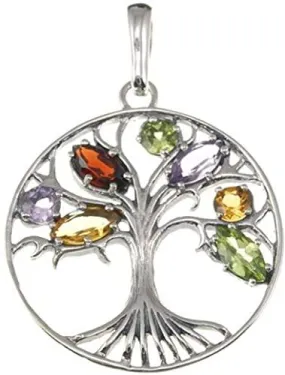 Tree of Life Clear mix Gemstones 925 Silver Handmade Pendant   Silver Necklace Chain