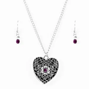 Under LOCKET and Key Purple Gem Necklace