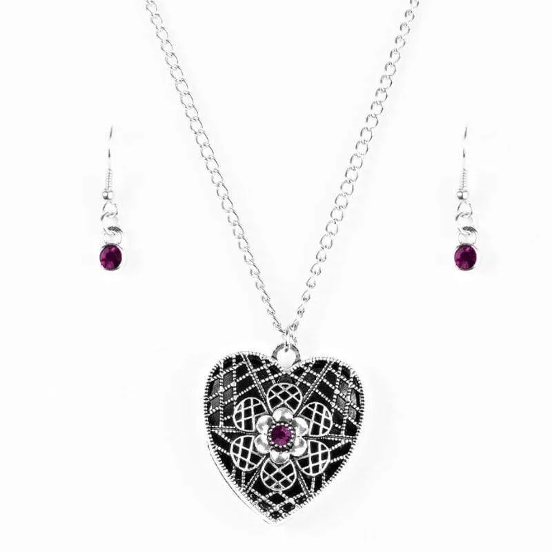 Under LOCKET and Key Purple Gem Necklace