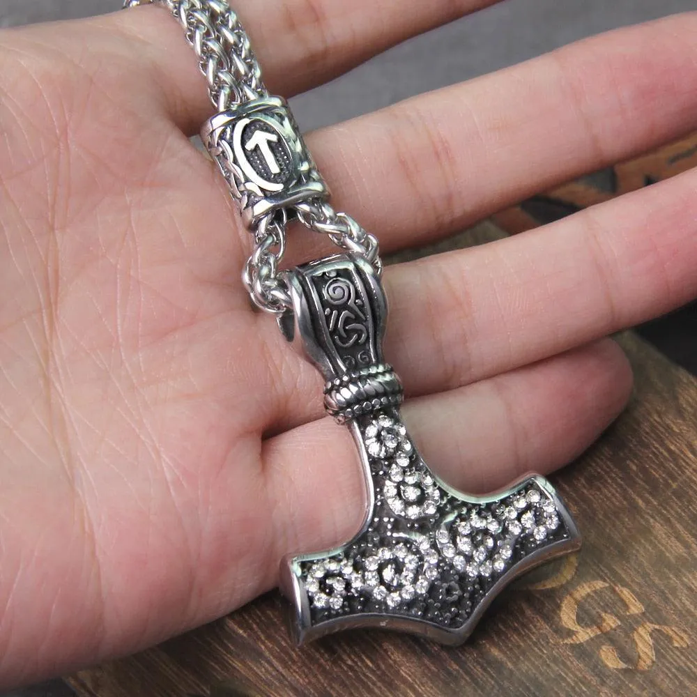 Viking Mjolnir Necklaces With Gemstones