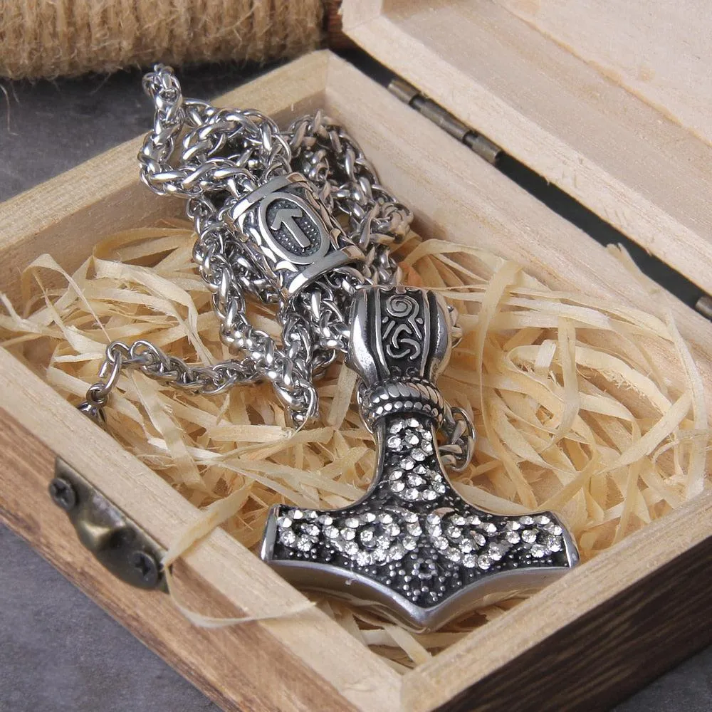 Viking Mjolnir Necklaces With Gemstones