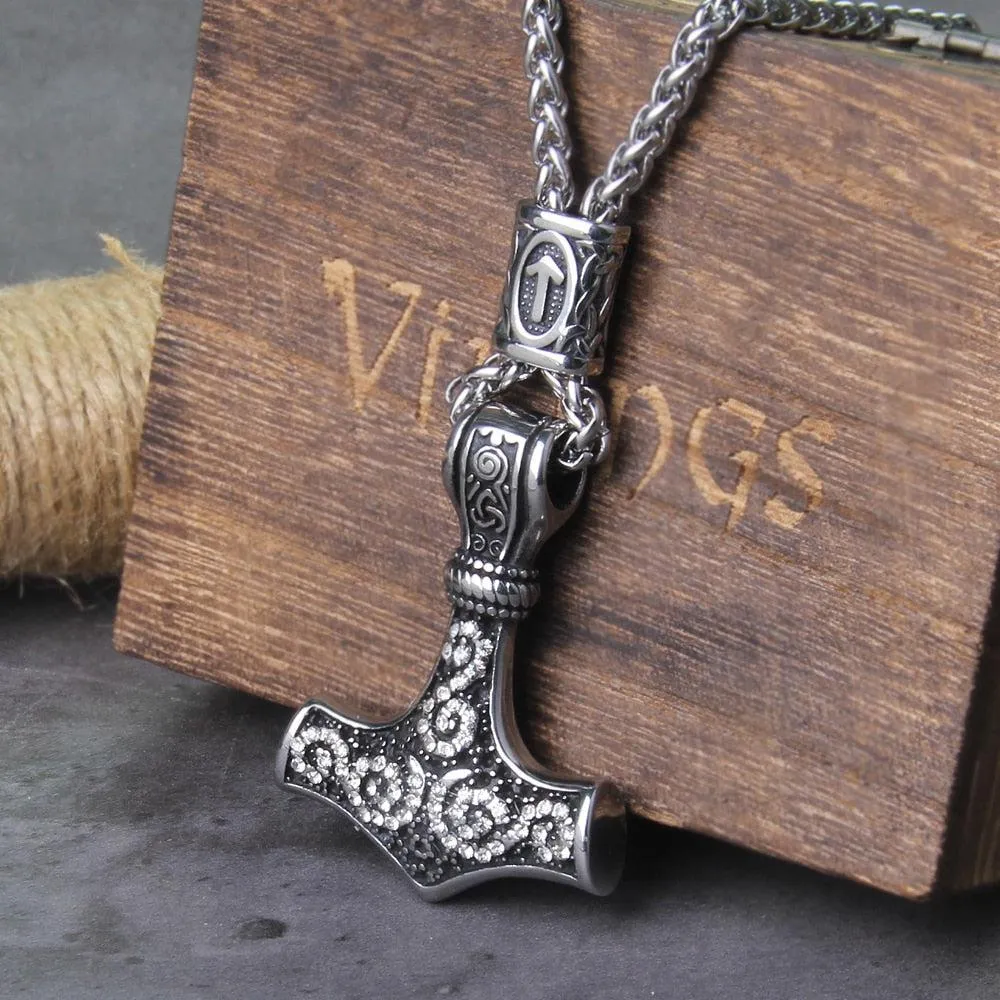 Viking Mjolnir Necklaces With Gemstones