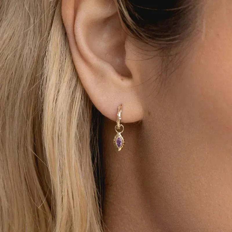 Violet Gem Seashell Hoop Earrings