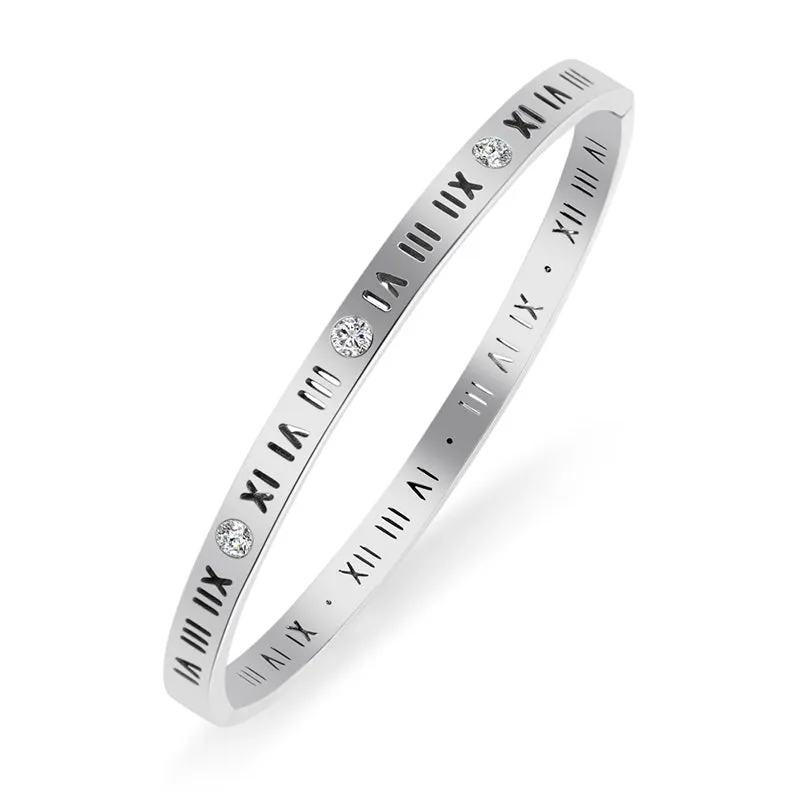 Women's Roman Numbers CZ Bangle